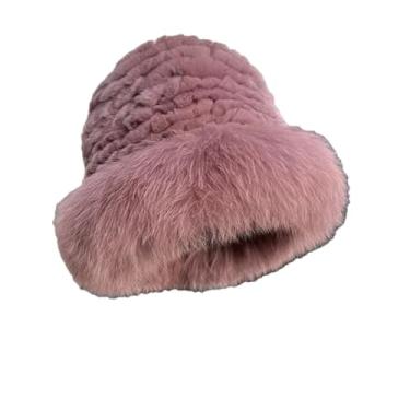 Imagem de Chapéu feminino de palha de pele fofa quente de inverno chapéu de pescador de pele com bordas de pele macia chapéu de proteção de orelha de pelúcia ervilha-areia tamanho único