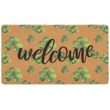 Imagem de Capacho de boas-vindas ao ar livre do trevo do dia de São Patrício - Tapete de fibra artificial antiderrapante para entrada da porta da frente 43 x 73 cm
