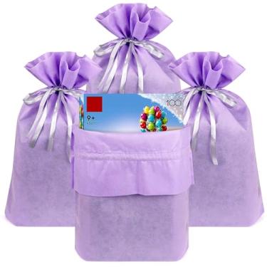Imagem de Linkidea Pacote com 4 sacos de presente reutilizáveis não tecidos com cordão, bolsa de presente compatível com LEGO, serve para aniversário, Natal e festa (roxo)