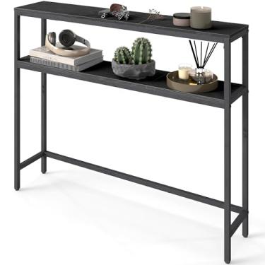 Imagem de VASAGLE Mesa de console, mesa de sofá estreita de 2 camadas com 2 prateleiras, 19 x 100 x 81,5 polegadas, para sala de estar, corredor, entrada, cinza carvão e tinta preta ULNT131B22V1