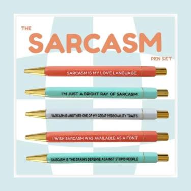 Imagem de 5 canetas engraçadas de sarcasmo, caneta personalizada com citações hilárias, canetas de uso diário hilárias, presentes de humor de escritório, tinta preta, ponta média de 1,0 mm (SARCASM)
