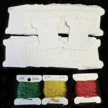 Imagem de Bobinas de fio dental para bordado - organizador de fios de ponto cruz de papelão, artesanato - 200 cartões de bobina de fios (branco)