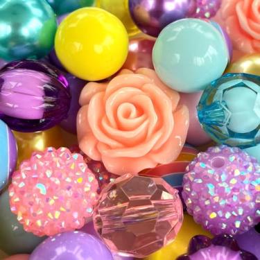 Imagem de MKLKSDH 50 peças de contas de chiclete de 20 mm para canetas, contas redondas grossas coloridas para chaveiro, pérolas grandes, strass, contas focais de acrílico para artesanato, joias, pulseiras