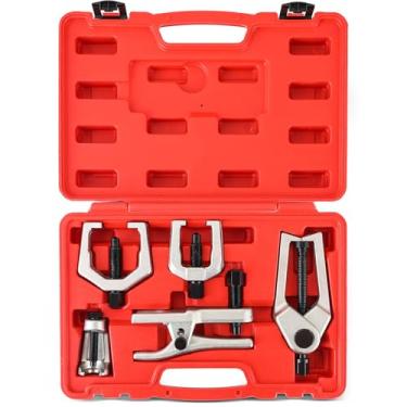 Imagem de Acymner Kit separador de junta esférica | Extrator de braço Pitman 5 em 1, conjunto de ferramentas de extremidade de tirante, kit de remoção de divisor para serviço frontal (vermelho)
