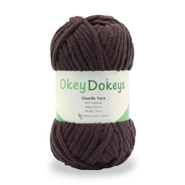 Imagem de Okey Dokeys Fio de chenille 100 g Cocoa Dream Brown Super volumoso #6 – Não desfia, fio grosso macio para amigurumi, pelúcia, artesanato DIY, projetos de crochê, adequado para iniciantes (100 g de