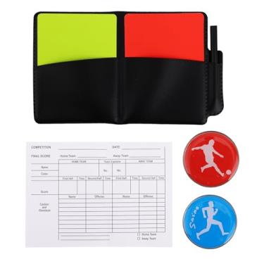 Imagem de Conjunto de cartas de árbitro de futebol, cartões de aviso vermelhos e amarelos com estojo de couro, papéis de disco, lápis, lance de moeda, kit de acessórios para treinamentos de vôlei, futebol
