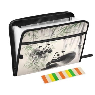 Imagem de Wassud Pintura a tinta de Pandas 13 bolsos organizador de arquivos sanfonado pastas expansíveis com abas e adesivos, organizador de pastas de documentos de recibo de papel tamanho carta A4 para