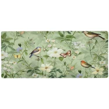 Imagem de Wassud Mouse pad de flores e pássaros para jogos com base de borracha antiderrapante, mouse pad longo com borda costurada, almofada grande à prova d'água para escritório, casa, 89,9 cm x 39,9 cm