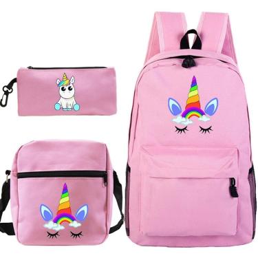 Imagem de Conjunto de mochilas escolares: mochila estampada de unicórnio com mensageiro e bolsa de lápis