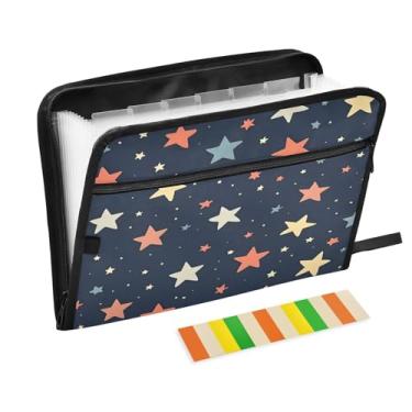 Imagem de CEBUGI Pasta expansível de 13 bolsos, impermeável, sanfonada, organizador de arquivos com etiquetas tamanho A4, organizador de documentos de papel para escola, material de escritório, estrelas