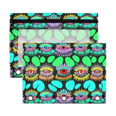 Imagem de xigua Bolsa para lápis de olhos coloridos serve para fichários padrão de 3 anéis com janela transparente, pacote com 2 sacos de fichário com zíper para escritório