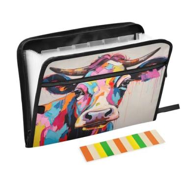 Imagem de Wassud Organizador de arquivos sanfonado colorido de vaca com 13 bolsos, pastas expansíveis com abas e adesivos, organizador de pastas de documentos de recibo de papel tamanho carta A4 para viagens de