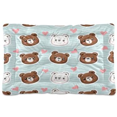 Imagem de Wassud Cama de cachorro com desenho animado de rosto de urso para cães pequenos, lavável, impermeável, para viagem, animal de estimação, cama portátil para gatos com fundo antiderrapante para uso