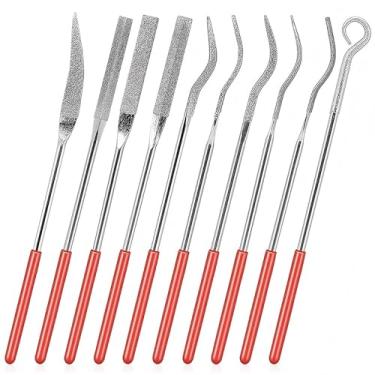 Imagem de Wolfride Conjunto de 10 mini arquivos de diamante, conjunto de limas de diamante fino, lixas de agulha de triângulo plano para cerâmica de vidro metálico
