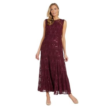 Imagem de R&M Richards Vestido de noite longo feminino plus lace, Merlot, 44