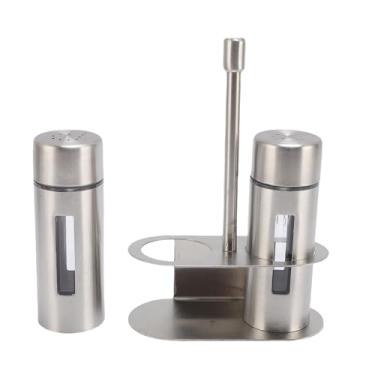 Imagem de Jopwkuin Conjunto de Saleiro Com Janela Transparente de Aço Inoxidável, Garrafa de Tempero Anti-impressão Digital para Cozinha, Suporte de 2 Pacotes Incluído