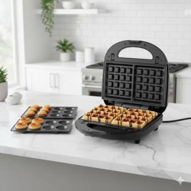 Imagem de Máquina 3 em 1 Waffle Donuts Biscoito Placas Removíveis Antiaderente 110V
