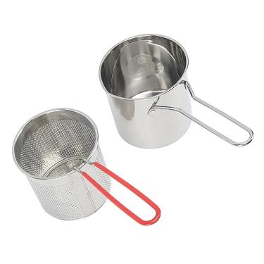 Imagem de Asixxsix Fritadeira Pequena, Mini Fritadeira de Aço Inoxidável 304 Com Cesta e Filtro, Design de Economia de óleo para Cozinha, Piqueniques Ao Ar Livre, (Conjunto de 3 peças: frigideira + cesta de