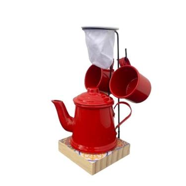 Imagem de Mini Coador Café Gourmet Individual Bule + 2 Canecas 90ml (Vermelho)