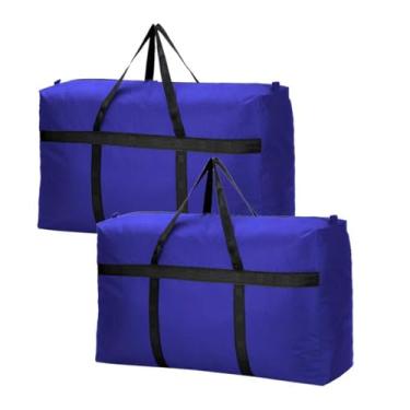 Imagem de Pacote com 2 sacos de armazenamento extra grandes, grandes sacos de transporte com zíperes fortes, bolsa de embalagem, armazenamento móvel, viagem, acampamento para economia de espaço (azul - 100 L)