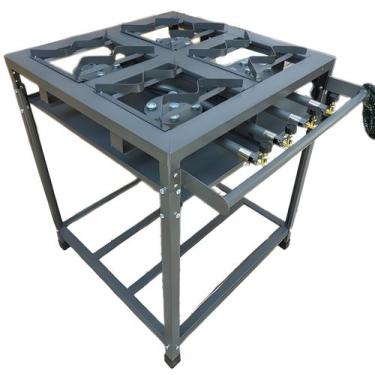 Imagem de Fogão Industrial 4 Bocas Alta Pressão Cinza Caulim com Mang e Reg - JB