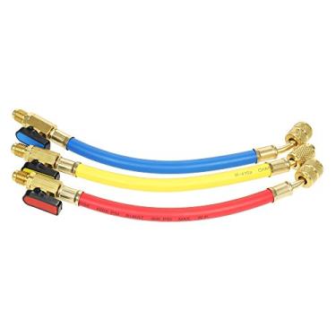 Imagem de 3 peças Conjunto de Manômetro Manifold Mangueira Carregamento Refrigeração Ar Condicionado Mangueiras Refrigerante Alta Pressão HVAC com Válvula 800 PSI para R134A R410A R22 R12