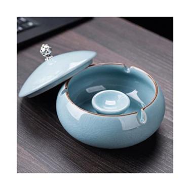 Imagem de x3anggyt5 Cinzeiro circular criativo para cigarros, sala de estar, quarto, sala de jantar, cinzeiro, cerâmica com capa, cinzeiro anti-voo, bandeja de cinzeiro para decoração de mesa de chá ao ar livre