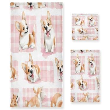 Imagem de xigua Lindo conjunto de toalhas de banheiro para cachorro Corgi absorvente macio 3 peças toalha de banho toalha de mão toalhas decorativas para banheiro, academia, hotel, praia, piscina