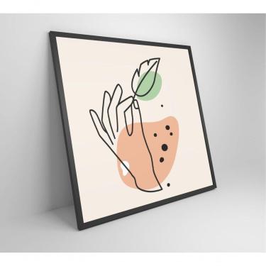 Imagem de Quadro Feminino Silhueta Mão Folha Artística Contínua Medidas 40x40 Cm Impressão Vidro Acrílico