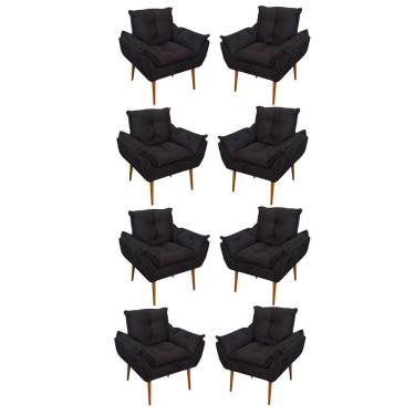 Imagem de Kit 08 Poltronas Opala Decorativas Sala De Estar Suede Cor:preto