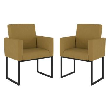 Imagem de Kit 02 Poltrona Cadeira Decorativa Recepção Base Ferro Preto Cor:capuccino