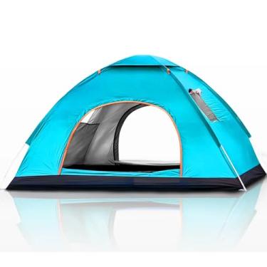 Imagem de Barraca de Camping Multifuncional Compacta para 2-3 Pessoas, 200x140x110cm, com Tela Mosquiteiro Ventilação e Montagem Rápida, Proteção UV, Hastes Flexíveis Reforçadas, Bolsos Internos (Azul)