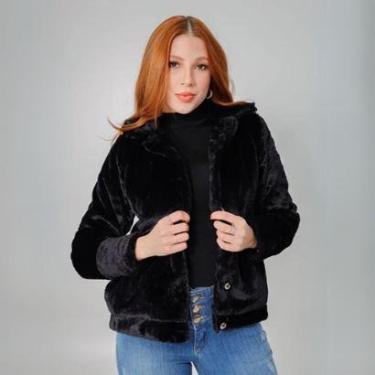 Imagem de Casaco Feminino Peluciado Aconchego Teddy Manga Longa Peluciado Fecho em Botão-Feminino