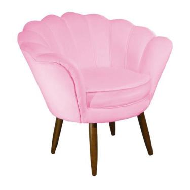 Imagem de Poltrona Decorativa Pétala Suede Rosa Bebê Pés Madeira Mz Decor - Mazz