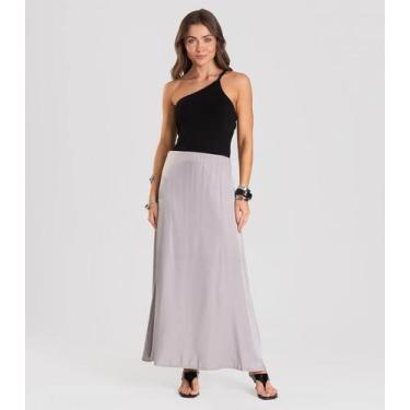 Imagem de Saia Midi Acetinada Dianna Cinza, G, Cinza