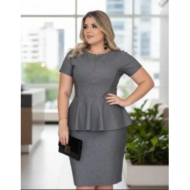 Imagem de Vestido Midi Plus Size Peplum zíper Moda Feminina Evangélica - Miss FL