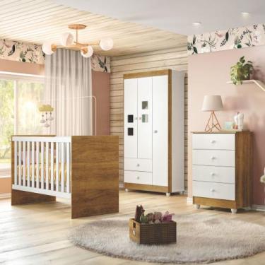 Imagem de Quarto de Bebê Completo 100% MDF com Guarda Roupa 3 Portas, Cômoda e B
