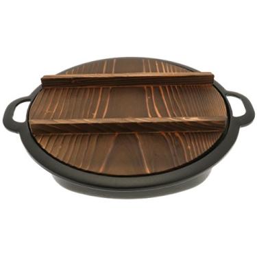 Imagem de Iwachu Panela Gyoza de ferro fundido com tampa de madeira, grande, preta