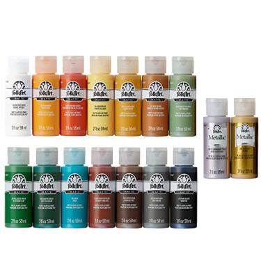 Imagem de FolkArt Kit Adventure, 16 peças 59 ml Conjunto de acrílico premium incluindo 14 2 cores de tinta metálica fosca, decoração cênica