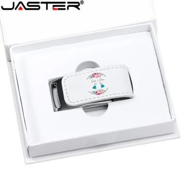 Imagem de JASTER-Custom Flash Pendrive com caixa branca  USB de couro  presentes  USB 2.0  64GB  32GB  4GB