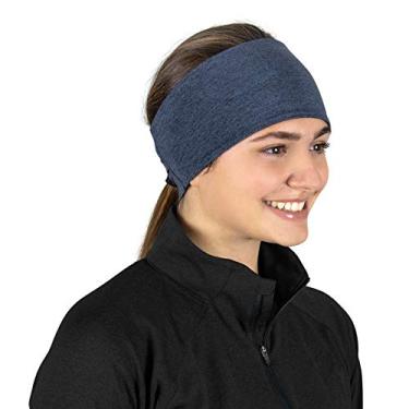 Imagem de TrailHeads Tiara feminina de rabo de cavalo – refletiva, com absorção de umidade para corrida, inverno – Série Adrenalina – Azul-marinho mesclado