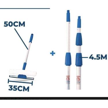 Imagem de Kit Limpa Vidros Com Rodo 25Cm E Cabo 50Cm + Extensor 4,5Mts