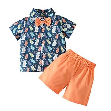 Imagem de Camiseta infantil de manga curta com estampa de coelho de páscoa e shorts para bebês e meninas recém-nascidas, Laranja, 3-4 Anos
