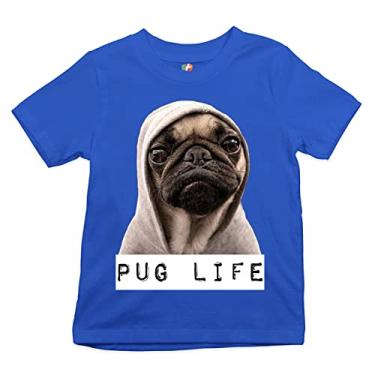 Imagem de Camiseta infantil divertida Pug Life Gangsta Parody Hipster Humor Dog Pet Boys Girls, Azul royal, XG