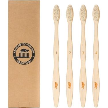 Imagem de SeaTurtle Cerdas à base de plantas, escovas de dentes de bambu, escova de dentes natural macia para adultos, pacote com 4