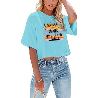 Imagem de CAZYCHILD Camisetas havaianas femininas para sol, sal e areia, coqueiro, verão, praia, estampado, camiseta cropped casual, Verde claro, G