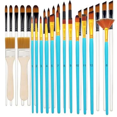 Imagem de Sdanart Conjunto de 32 pincéis para pintura acrílica, aquarela, óleo, tintas, guache, artesanato, ponta de pincel plano, redondo, ângulo, filbert, ventilador, pincéis de detalhes, conjunto de pincéis