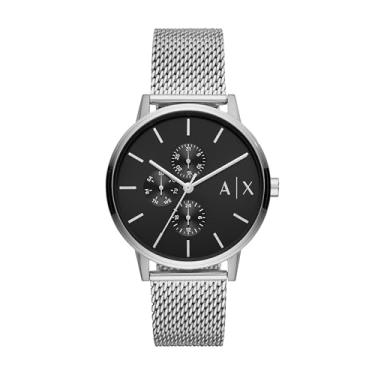 Imagem de Armani Exchange Relógio masculino de aço inoxidável com três ponteiros, Prata/malha preta