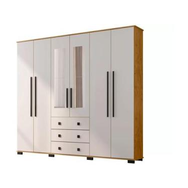 Imagem de Guarda-roupa Casal com Espelho 6 Portas Araplac Malu, Freijo e Baunilh