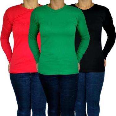 Imagem de Kit 3 Blusinhas Femininas Gola Alta Manga Longa Justas Lisas Cores Sor